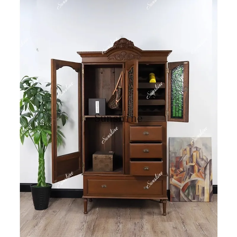 Stained glass wine cabinet B & B bar nostalgic decorative cabinet  FT