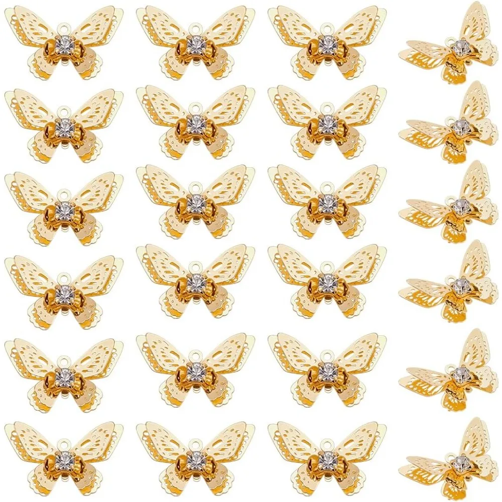

24Pcs Brass Butterfly Pendants Micro Pave Clear Cubic Zirconia Charms for DIY Earrings Bracelet Necklaces 0.53x0.79x0.16Inch