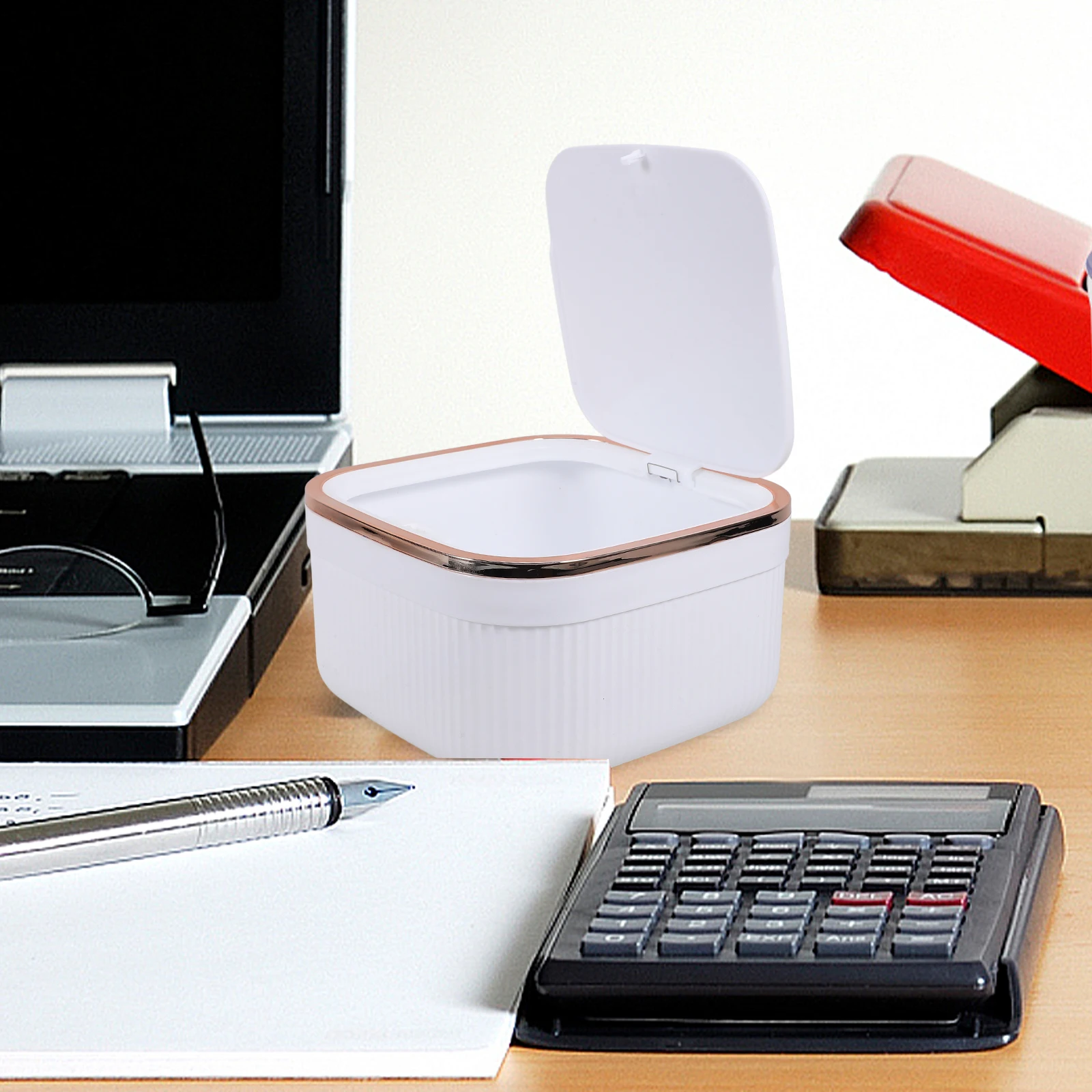 Versatile Garbage Bin Elegant Mini Trash Container With Cover For Neat Tabletop And Paper Waste Disposal