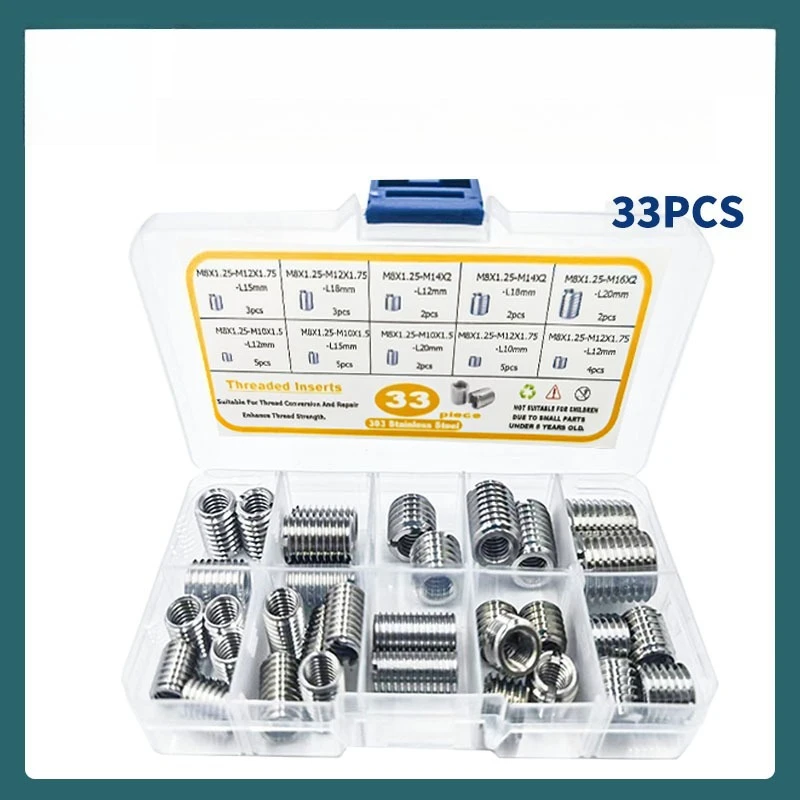 33Pcs M8×1.25 Internal External Thread Reducing Nuts Assortment Kit, Thread Adapter Reducer Nuts