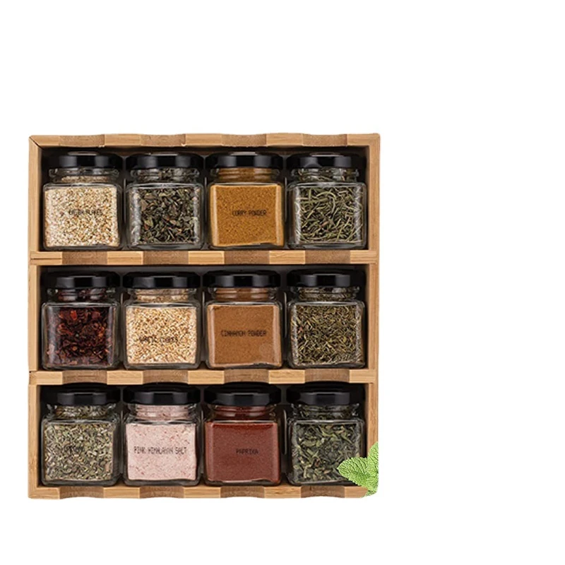 Bamboo and wood multi-grid kitchen storage seasoning rack 12 bottles of spices and condiments storage rack