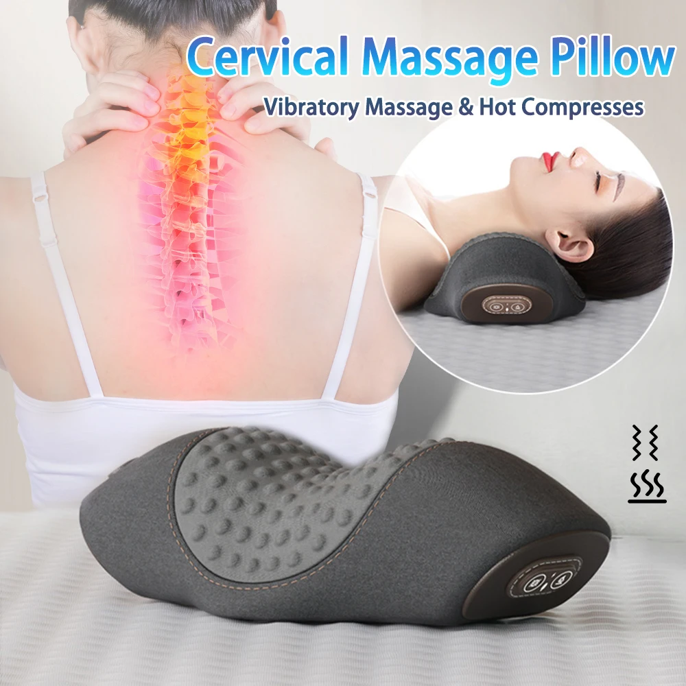 Electric Massager Cervical Pillow Hot Compress Vibration Massage Neck Traction Relax Sleeping Memory Foam Pillow Spine Support