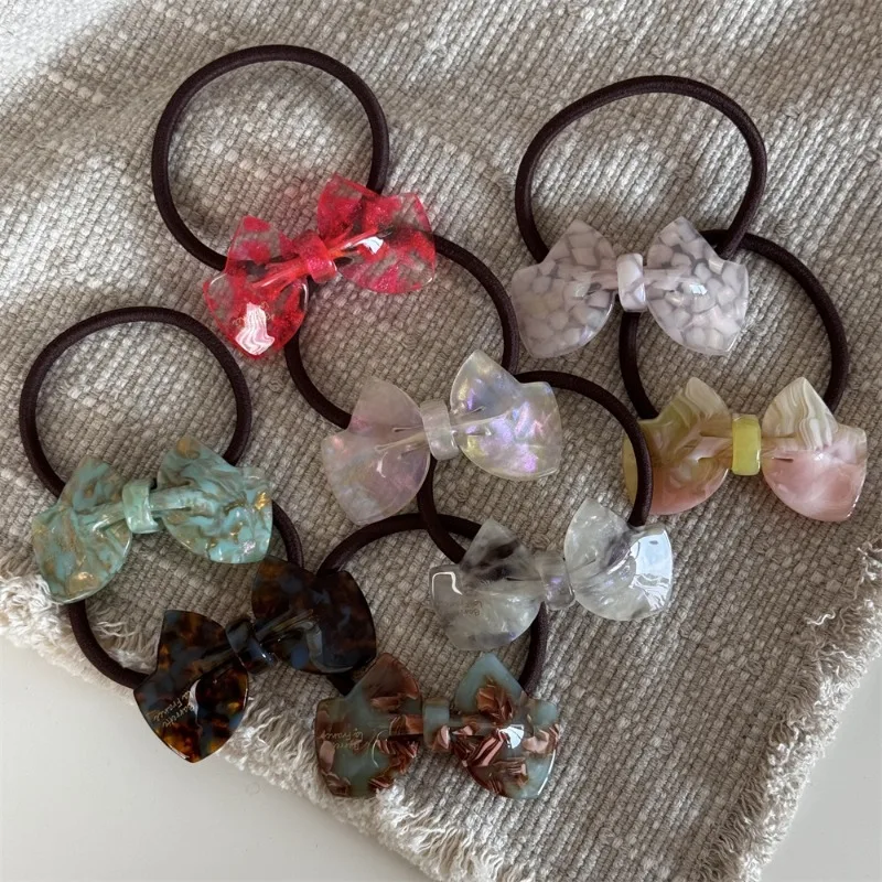 Acetic acid clear feeling bow tie hair band sweet and elegant basic rubber band ball head light luxury hair accessories headgear