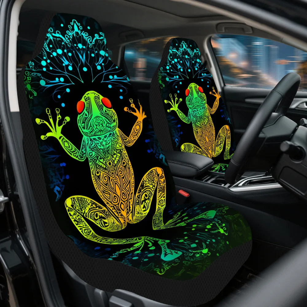 2pcs Set, Colorful Frog Mandala Design Car Seat Covers For Most Cars – Premium Quality, Durable, Stylish, Fit For 2 Front Seat