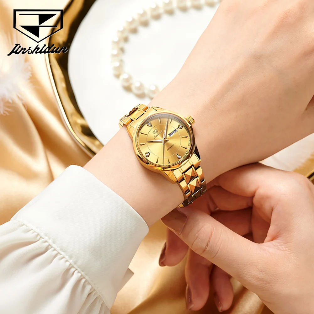 JSDUN Original Genuine Women\'s Watches Waterproof Automatic Mechanical Watch for Lady Luminous Tungsten Steel Strip Wristwatch