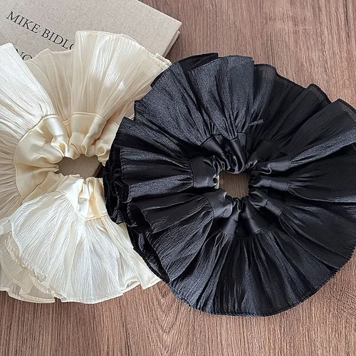 Imagen 2 del producto Banda de pelo de ala ancha de gran tamaño, Color sólido, temperamento de alto grado, plisado, Simple, cola de caballo, cuerda para la cabeza