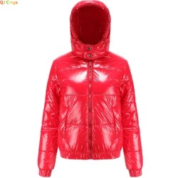 Chaqueta gruesa con capucha para mujer, Parkas cálidas a la moda, color rojo brillante, azul real, amarillo, negro, Invierno