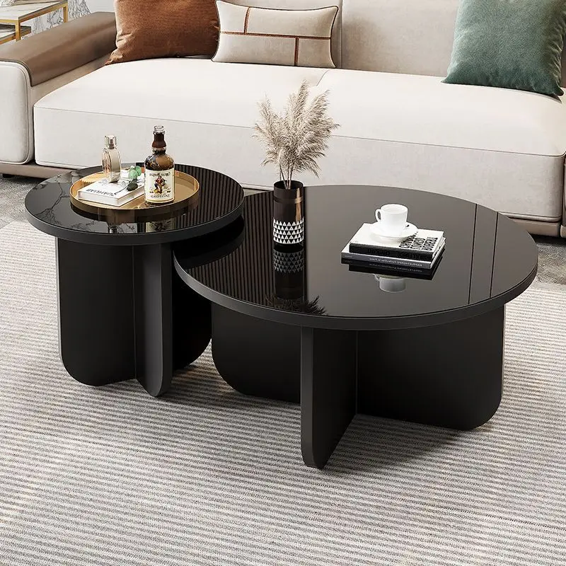 Living room household round tempered glass small apartment rental house coffee table table