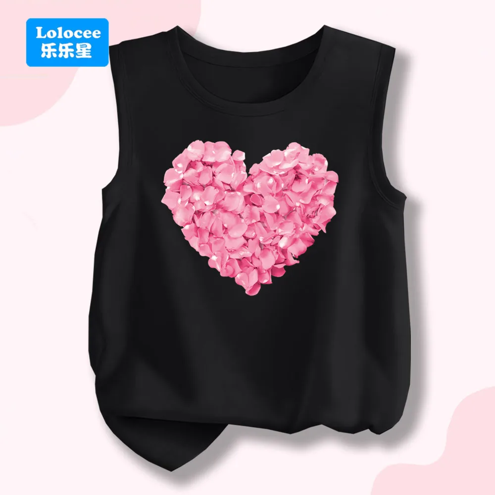 Flower Petal Heart Graphic Tank Top Girls Trendy Pink Hearts Floral Summer Singlet Kids Sleeveless T-shirt AXMG1