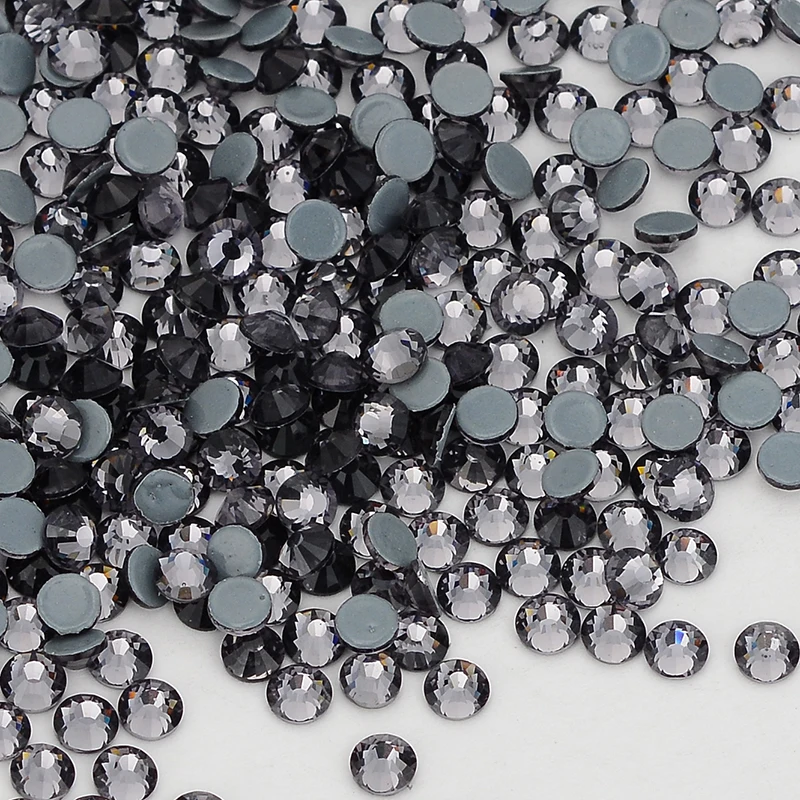 High Quality SS3-SS50 Hotfix Glass Flatback Rhinestone Glitter Black Diamond Gray Crystal Stones Iron on Rhinestones for Fabric