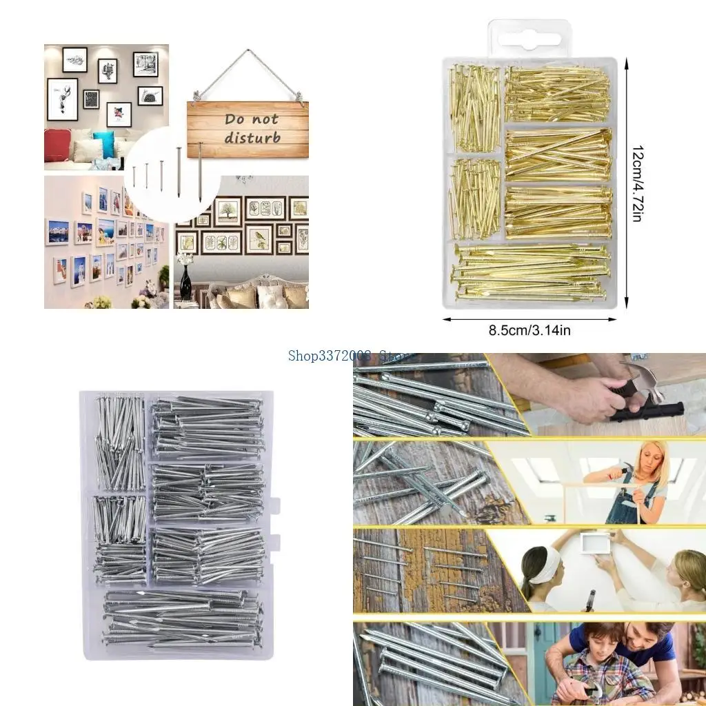 

350Pcs 5 Sizes Iron Small Nails Assortment Set Picture Hanging Nails Hardware