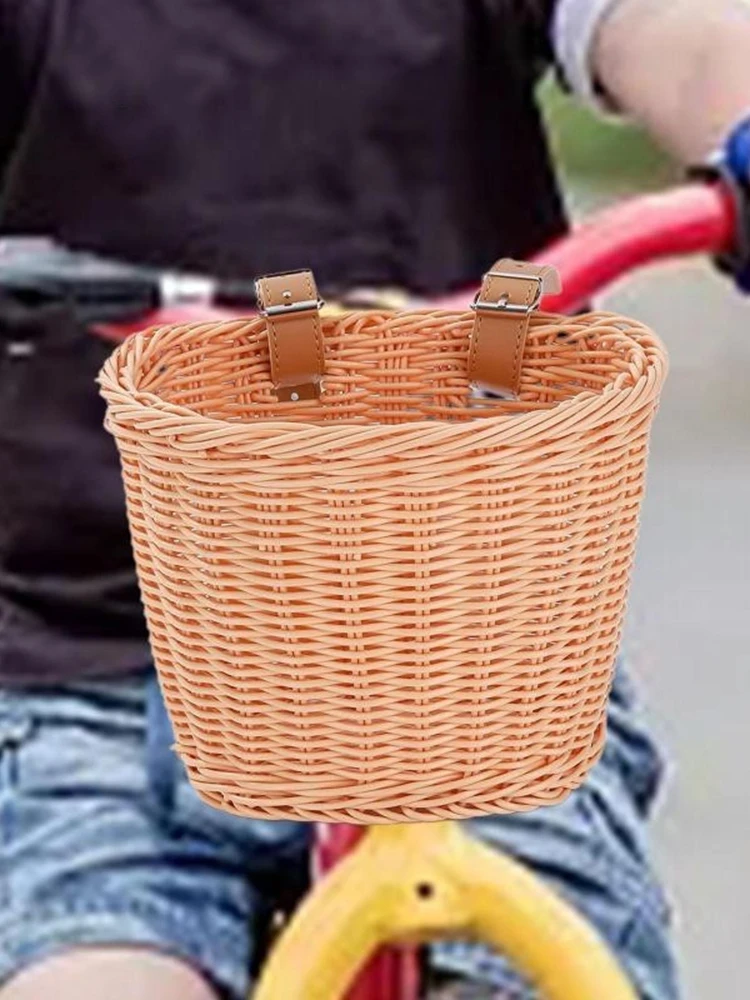 AliExpress NONE Woven Rattan Bike Basket – Waterproof Front Handlebar Carrier for Adults & Kids, Removable with Quick-Release Mount