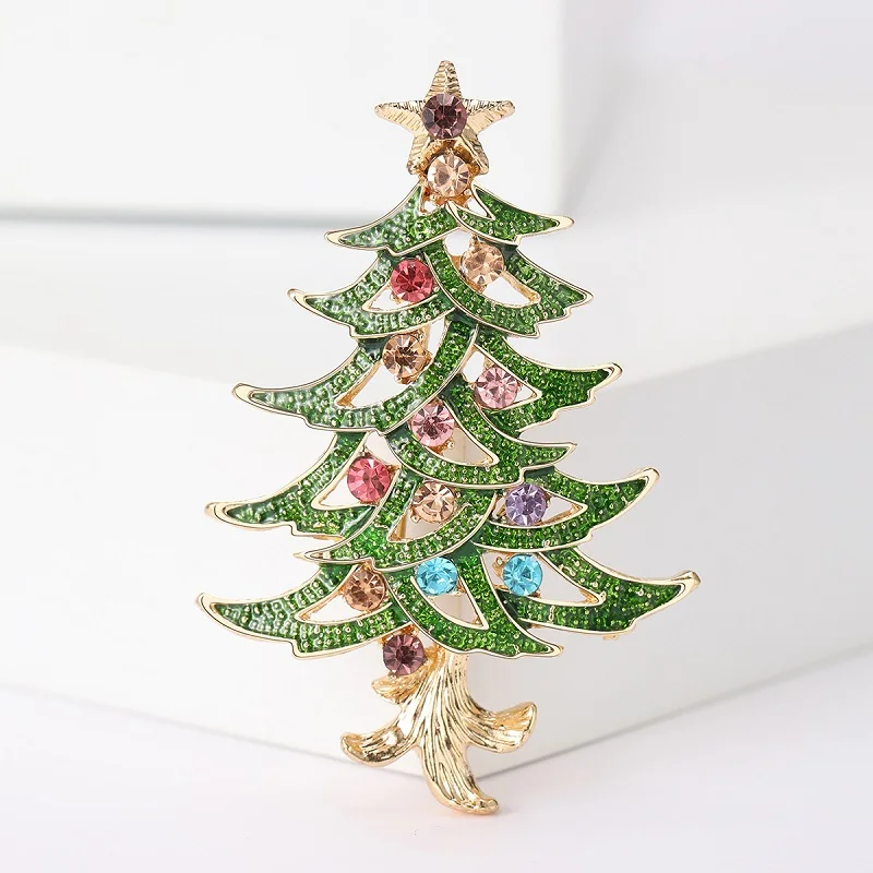 Picture 5: Wuli&baby White Enamel Christmas Tree Brooches For Women Men Multicolor Rhinestone Tree New Year Brooch Pin Jewelry Gifts