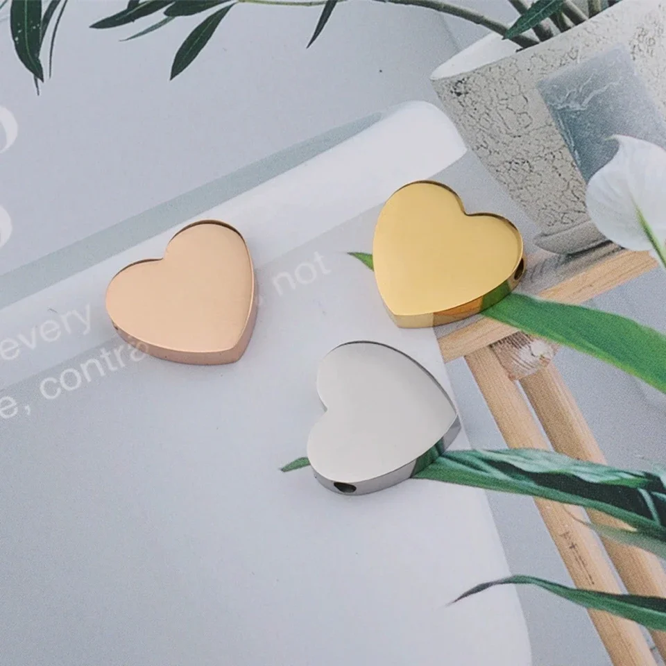 20pcs Mirror Polished Stainless Steel Blank Heart-Shaped Beads Used for DIY Custom Name Logo Making Jewelry Accessories