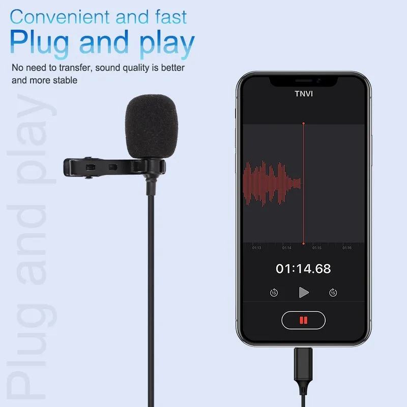 Mini Microphone for iPhone Lightning Type C 3.5mm Microfone for Samsung Huawei Xiaomi Lavalier Clip-on Recording Microfonoe