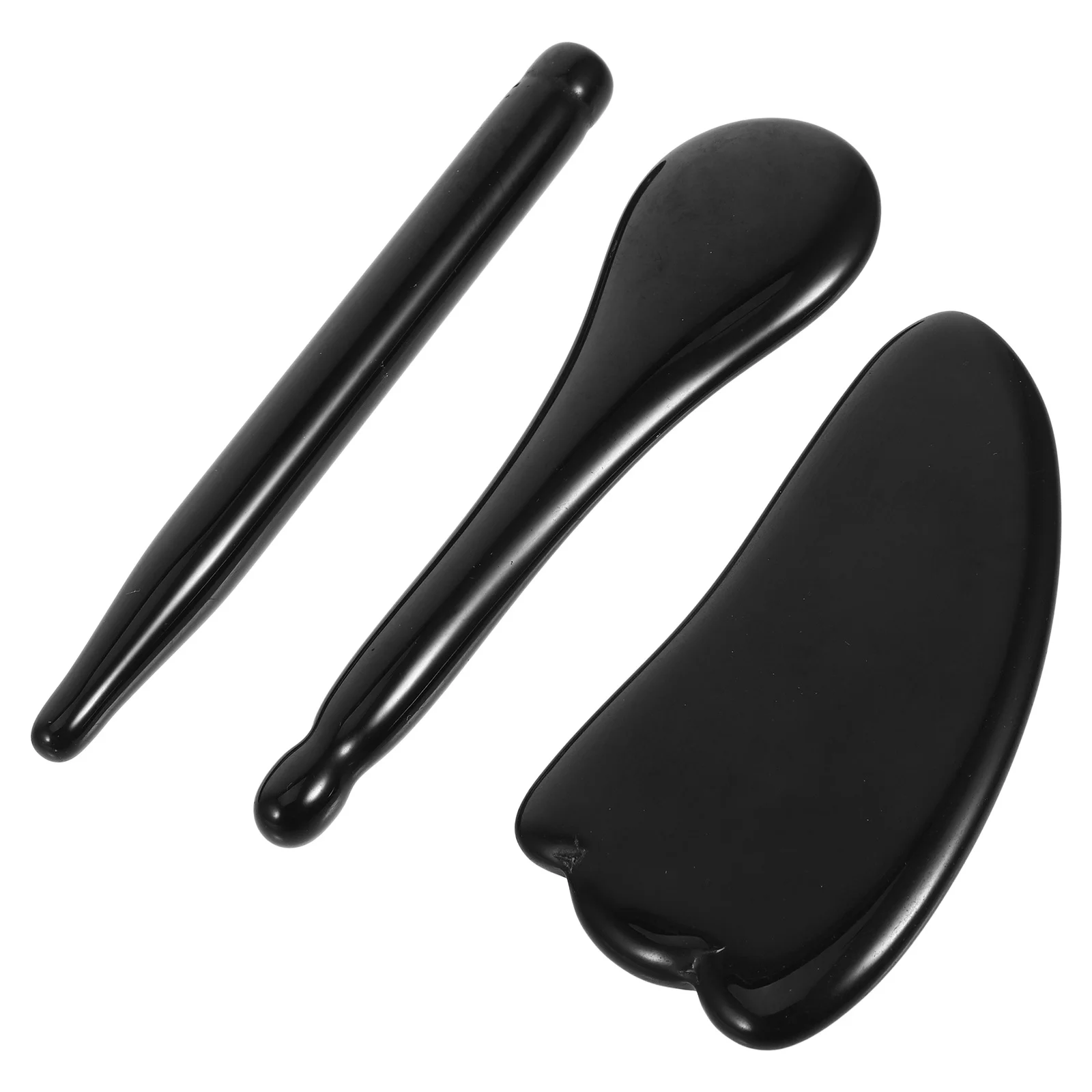 

3pcs Black Obsidian Gua Sha Scraping Massage Tools Set for Face Neck Body Cooling Effect Skincare Facial Relaxation Spa