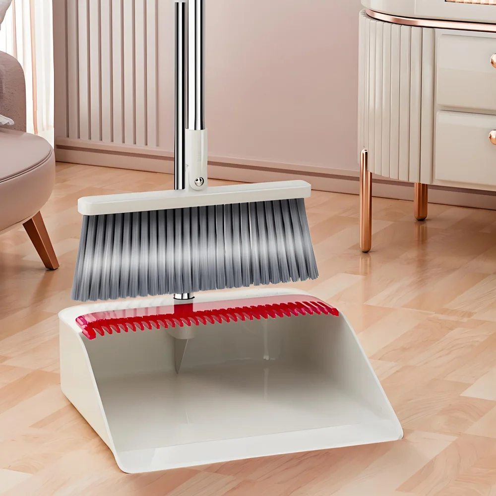 Broom and Dustpan Set with Comb Teeth, 180° Rotatable Broom for Pet Hair Dust Cleaning Household Floor Sweeping