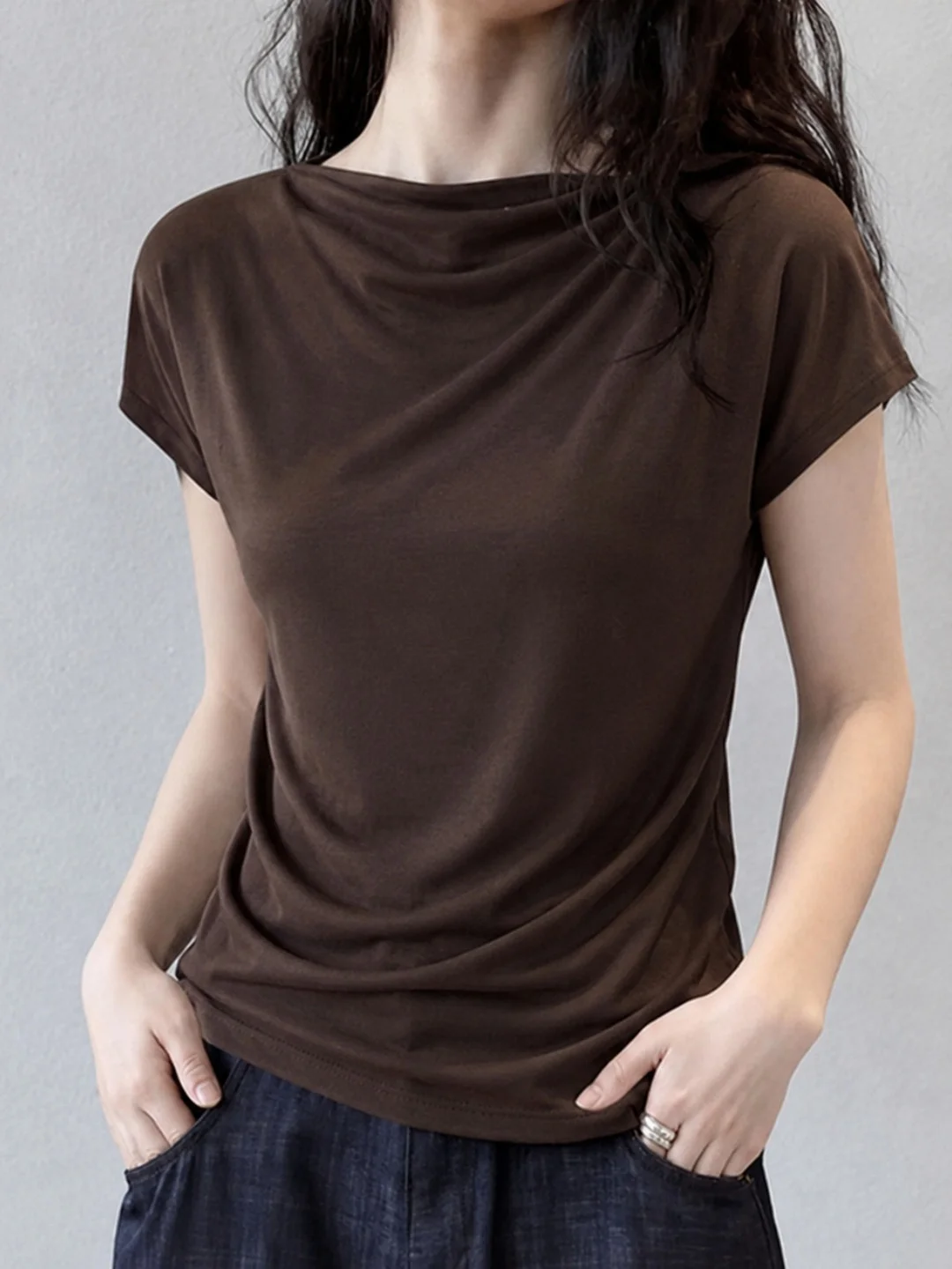 

Slim Fit Fashionable Short Sleeve T-Shirt Pure Color Lazy Style Top Elegant Comfortable Small Shirt Korean Version Straight Tube
