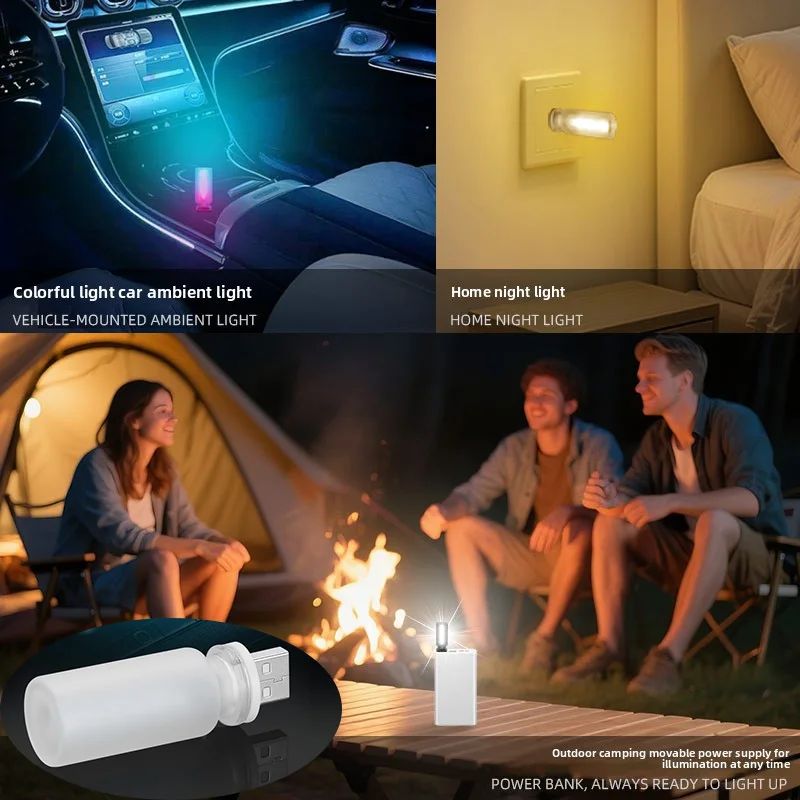 Car USB LED Touch Dimming 5V LED Bulbs 0.5W Auto Atmosphere Light Camping Frosted Glass USB Night Light Auto Interior Decoration