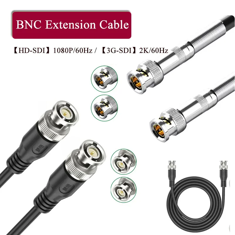 BNC Male to Male Extension Wire HD-SDI Video Cable 3G-SDI Coaxial RF Analog Signal Line Q9 Head Monitoring Camera 75 Ohms