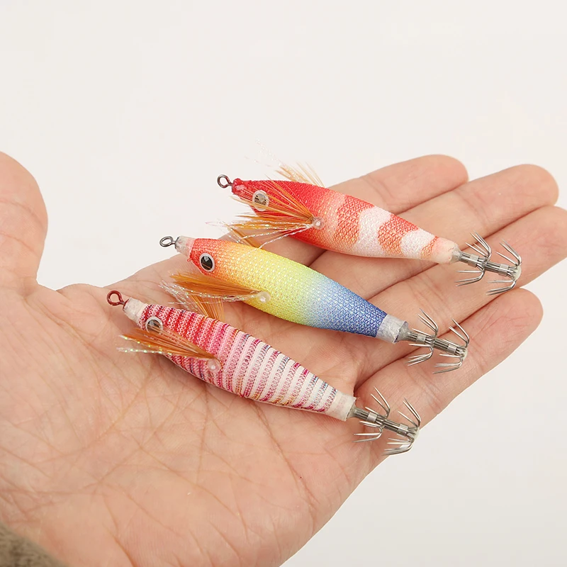 FSDZSO Balance Beam Shrimp 80MM Squid Hook Wood Shrimp Lures Jigs Cuttlefish Bait Lifelike Simulation Silicone Octopus Bait