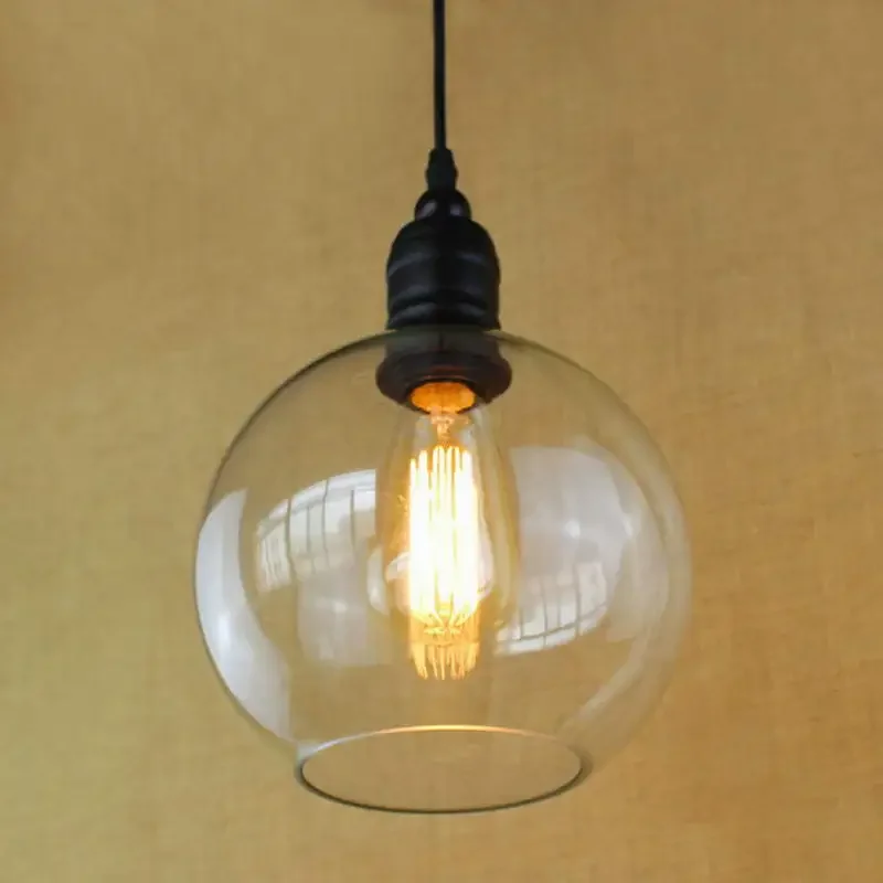 

vintage iron Hanging clear glass Ball shade Pendant Lamp lights for bedroom living room luminaire