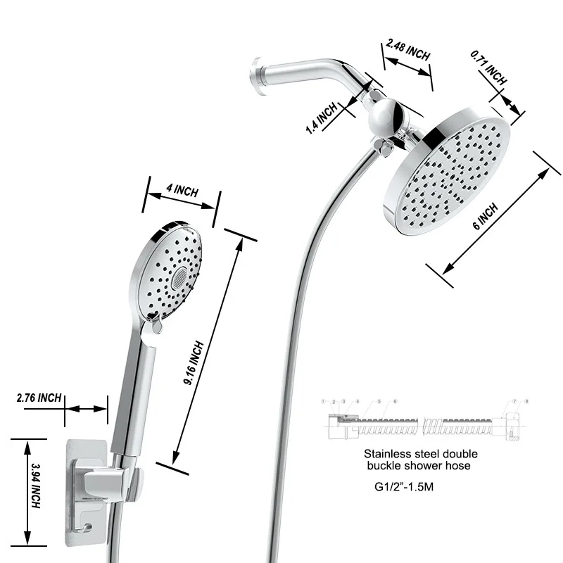 New Product Foreign Trade US Concealed Electroplating Tee Diverter with Socket Top Spray Double Combination Set