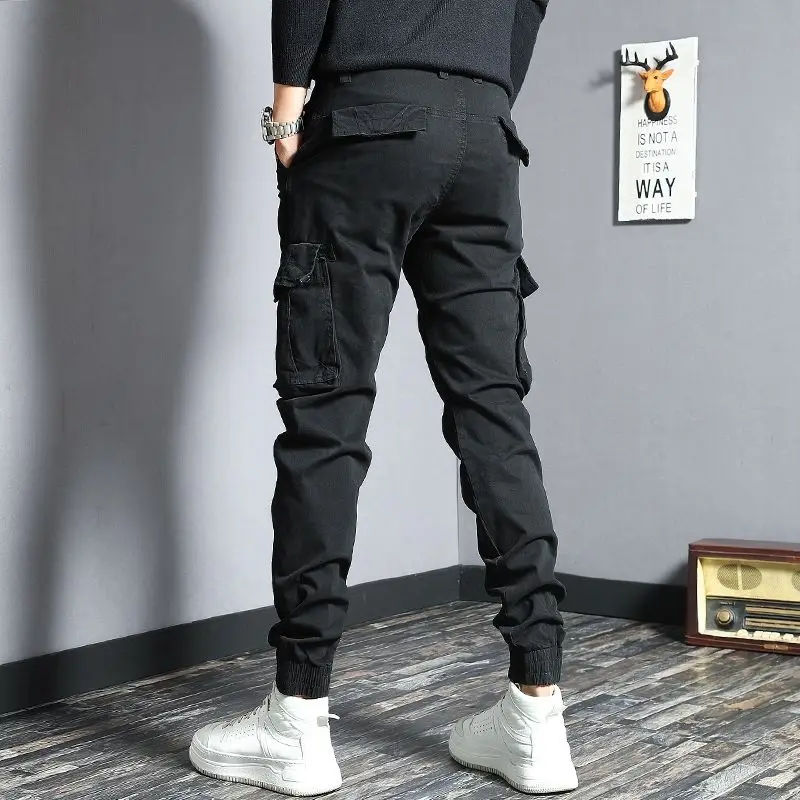 Harem Cargo Pants for Men Y2k Multi Pocket Fashion Navy Slacks Casual Slim Stretch Loose Stacked Outdoor Hip Hop Trousers Man Xl