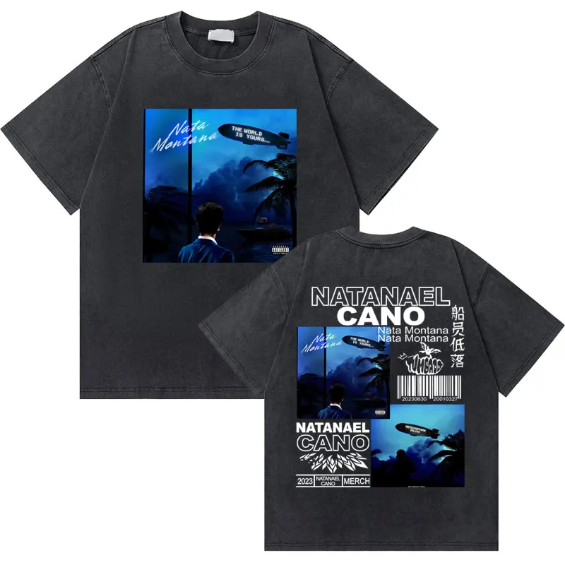 

Washed Vintage Streetwear Natanael Cano Nata Montana Print T-shirts Men Hip Hop Fashion Oversized T Shirts Men's Cotton Tshirt