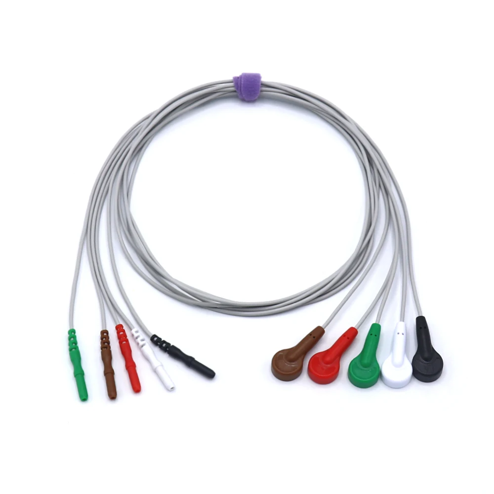 DIN Style 5-Lead ECG Wire – AHA Snap, TPU, Best Price, Factory Direct
