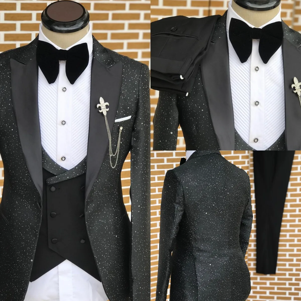 Classic Wedding Men Suits Sprayed New Shine Tailor-Made Groom 3-Pcs Business Suits Singer Formal Occasions Party Size Customized
