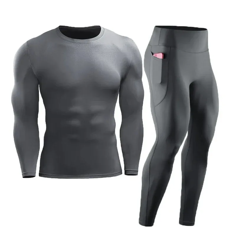 Men GYM Suit Fitness Running Hiking Skiing Tight Sets Quick Dry Exercise Sport Basketball Football Pant+Shirt Tracksuit Q39