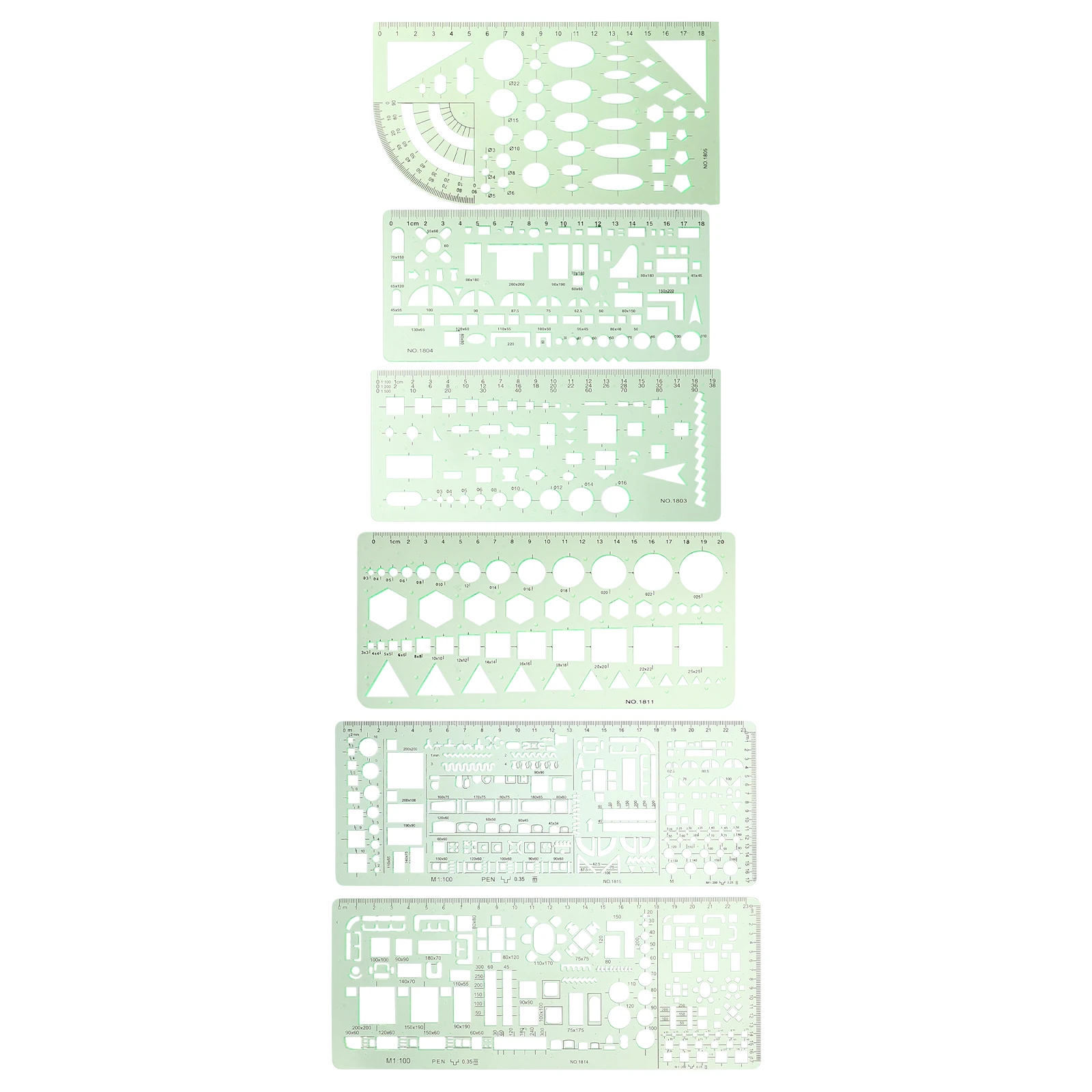 

1 set Geometric Drawing Templates Architecture Supplies Circle Ruler Drafting Tools Plastic Transparent Green Architectural