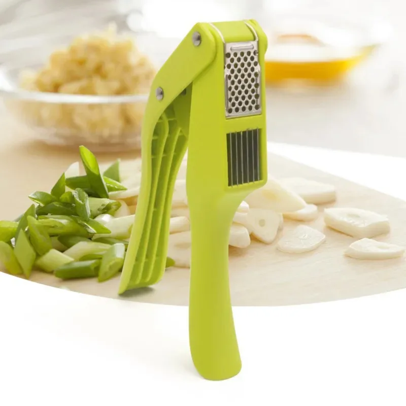 TOPLIVING Plastic 2 In 1 Garlic Press With Peeler Multifunctional Garlic Crusher Wide Handle Double Slot Garlic Chopper Mincer K