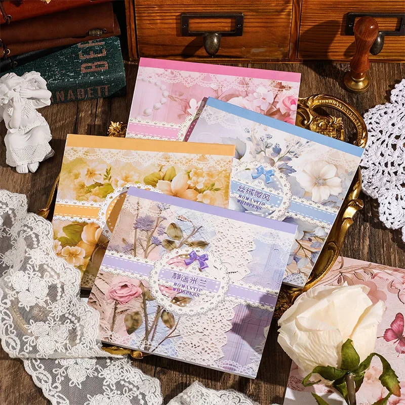 30pcs Aesthetic Floral Postcard 15*15cm Large Square Non-sticky Papers Girl's DIY Scrapbook Album Material Papers