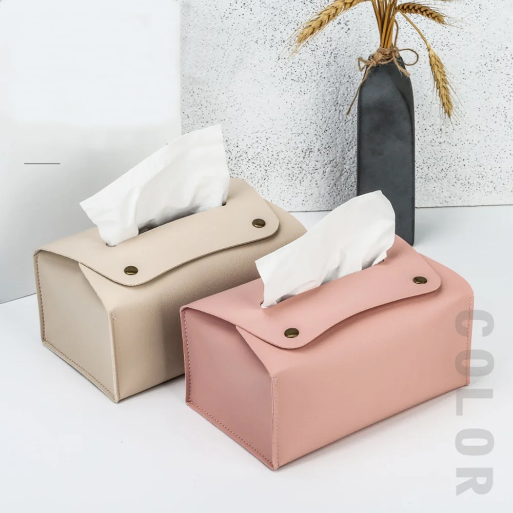 PU Leather Napkin Holder Tissue Bag Foldable Paper Organizers Box