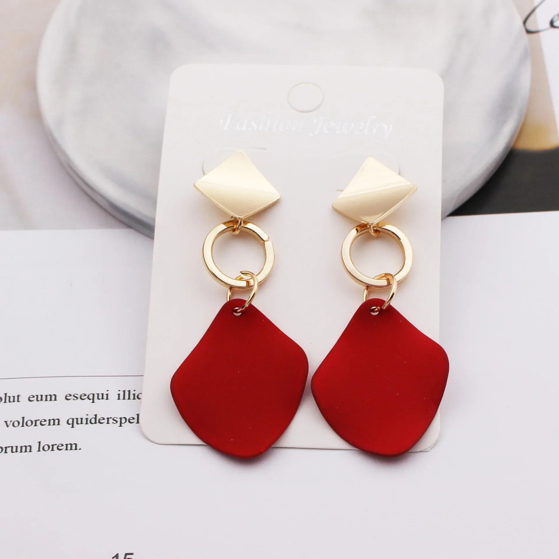 Fashion Geometric Red Color Color Diamond Sequin Gold Color Round Dangle Earrings Female for Women Birthday Part Custom Jewelry