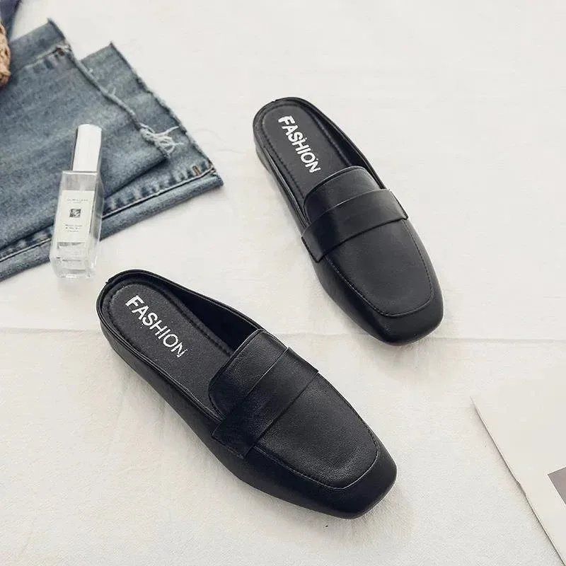 2024 New Summer Baotou Slippers Wearing Fashionable Flat Bottom Soft Leather Outgoing Slippers for Women