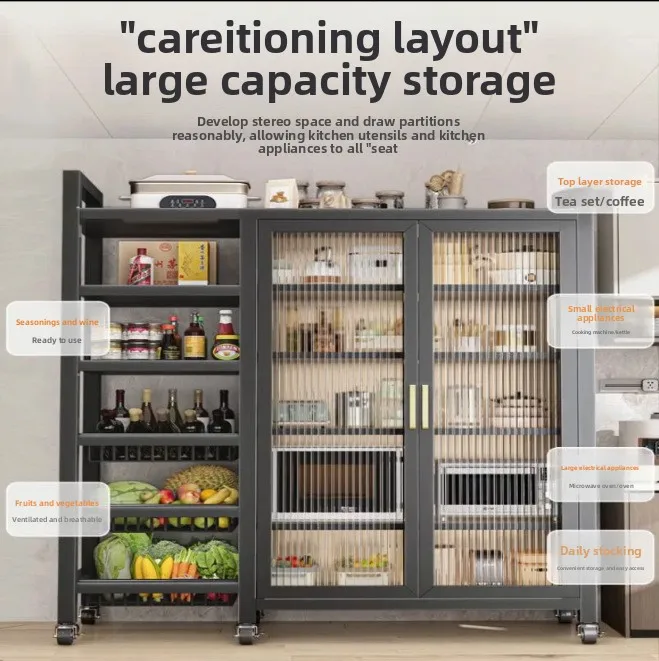 

Оптовая продажа с завода: Многофункциональные 4-6-слойные металлические шкафы для посуды, двухдверные стеллажи для микроволновки, кухонные островные тележки-стеллажи