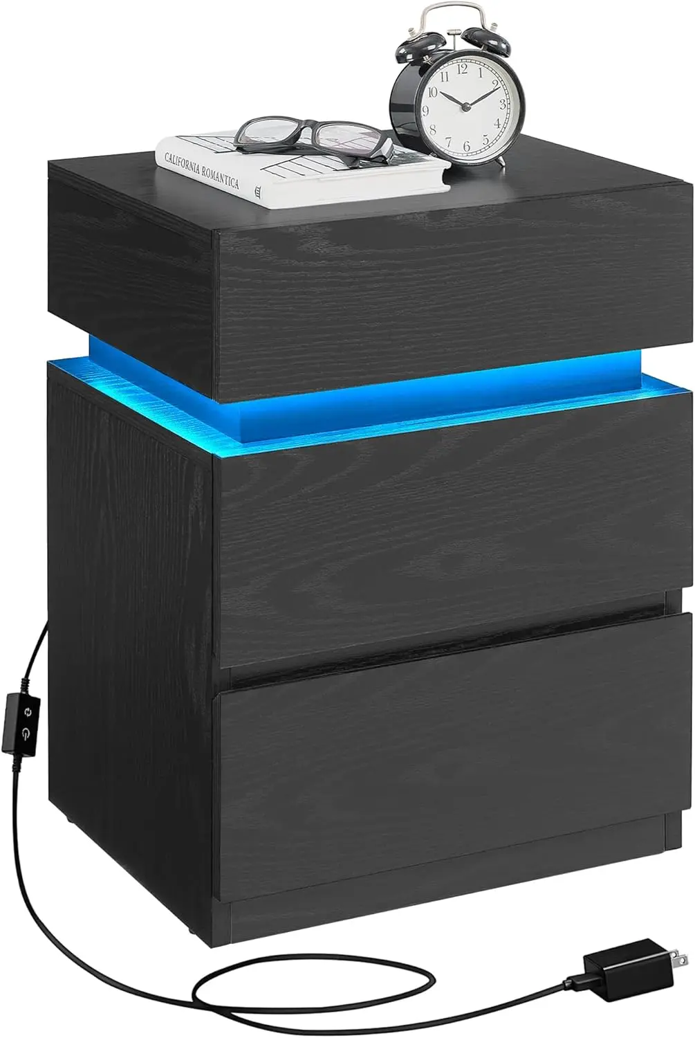Nightstand with LED Lights,Adjustable Light Colors,Bedside Table,Side Table with 3 Drawers,Modern Style,13.8 x 15.7 x 21.7 Inche