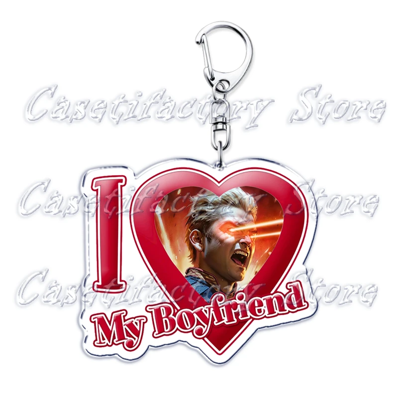 Hot The Boys TV I Love My Boyfriend Key Chain Keychains Homelander Billy Butcher Ring for Bag Pendant Keyring Jewelry Fans Gifts