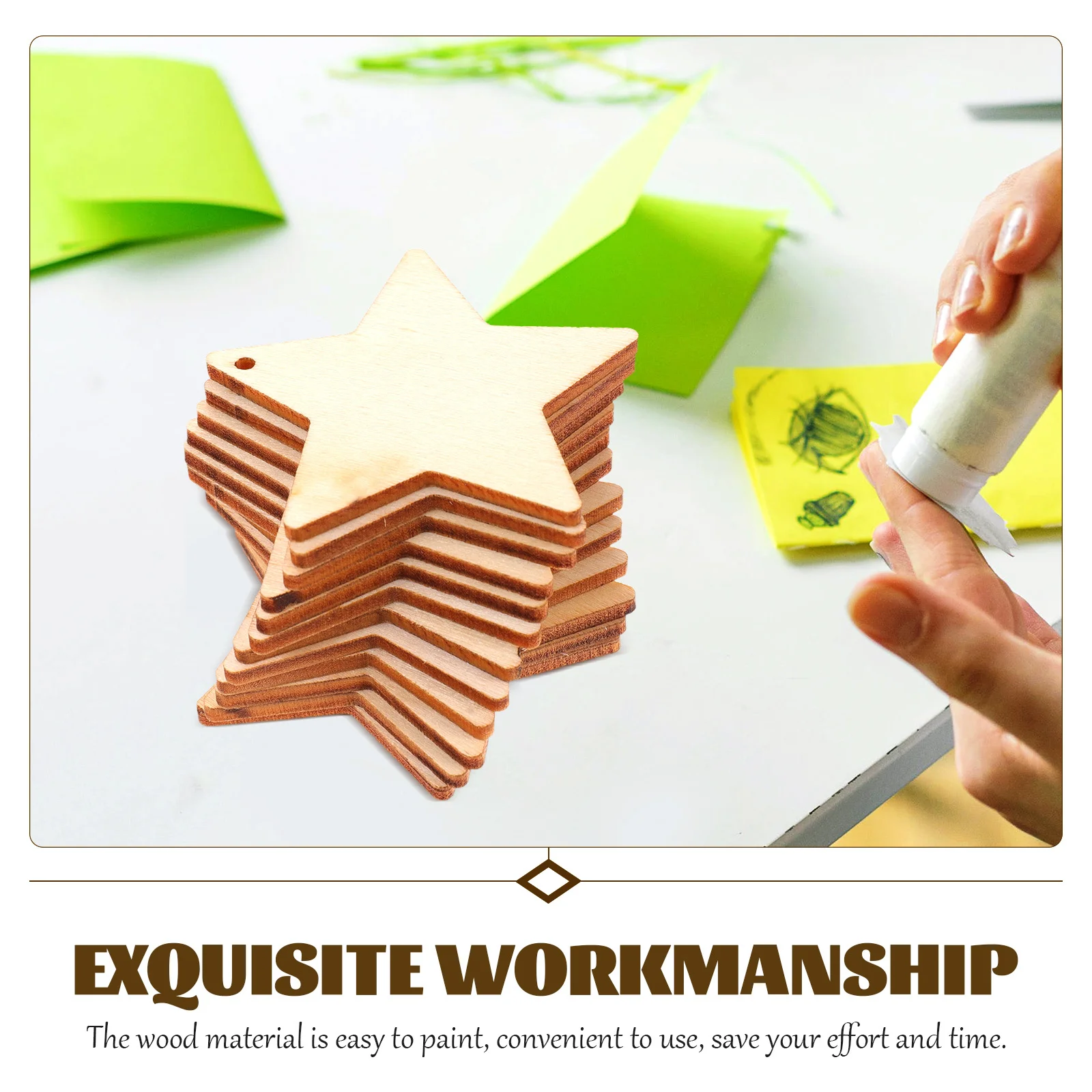 

50Sets Unfinished Wooden Star Cutouts Pentagram Wood Tags DIY Craft Decoration Natural Wood Slices Plant Label Pendants
