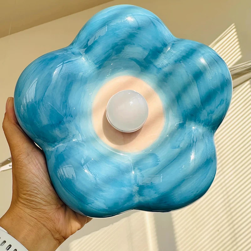 Pink Blue Gradient Color Ceramic Petal Wall Lamps Children's Room Bedside Lamp Baby Room Girl Bedroom Corridor Aisle Wall Lights