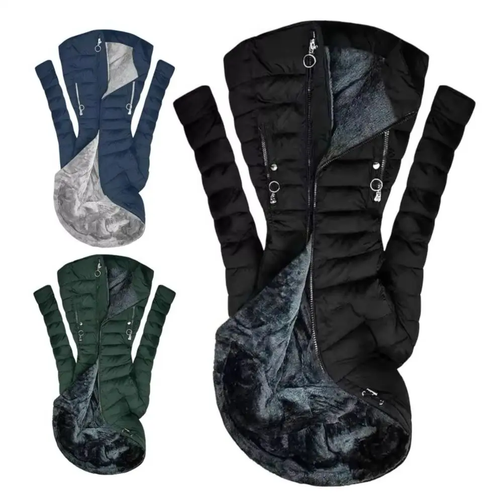 

Women Jacket Women’s Plus Size Winter Jacket with Plush Lining Mid-length Hooded Padded Coat Warm Windproof Solid Color