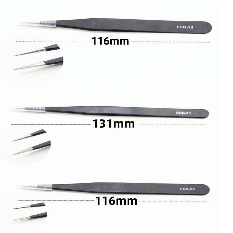 1PCS Anti-static ESD Stainless Steel Tweezers Maintenance Tools Industrial Precision Curved Straight Tweezers Repair Tool Watch