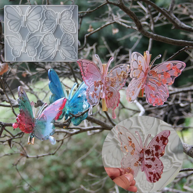 Splicing 3D Butterfly Hairpin Epoxy Silicone Mold Large Butterfly Jewelry Decoration DIY Resin Silicone Mold