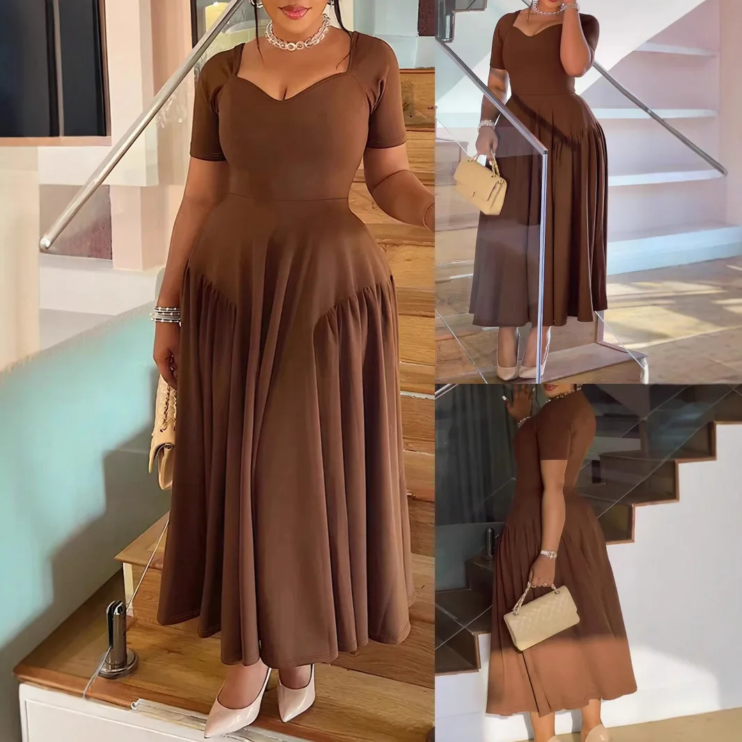 

Юбка Ele plus Size Par с высокой талией А-силуэта Dr Полиэфирное волокно ort Sve Квадратный воротник Повседневная одежда из Китая