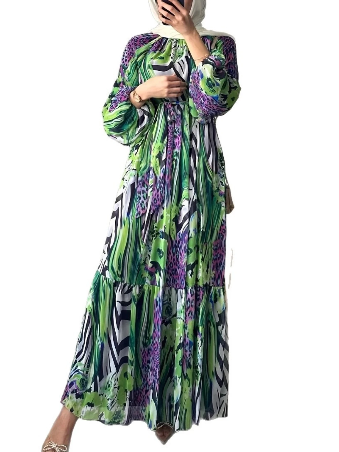 Eid Frauen Kleid Muslimischen Abaya Drucken Spitze-up Jalabiya Ramadan Lange Kleider Vestidos Largos Arabischen Lange Robe Marokko Kaftan 2025