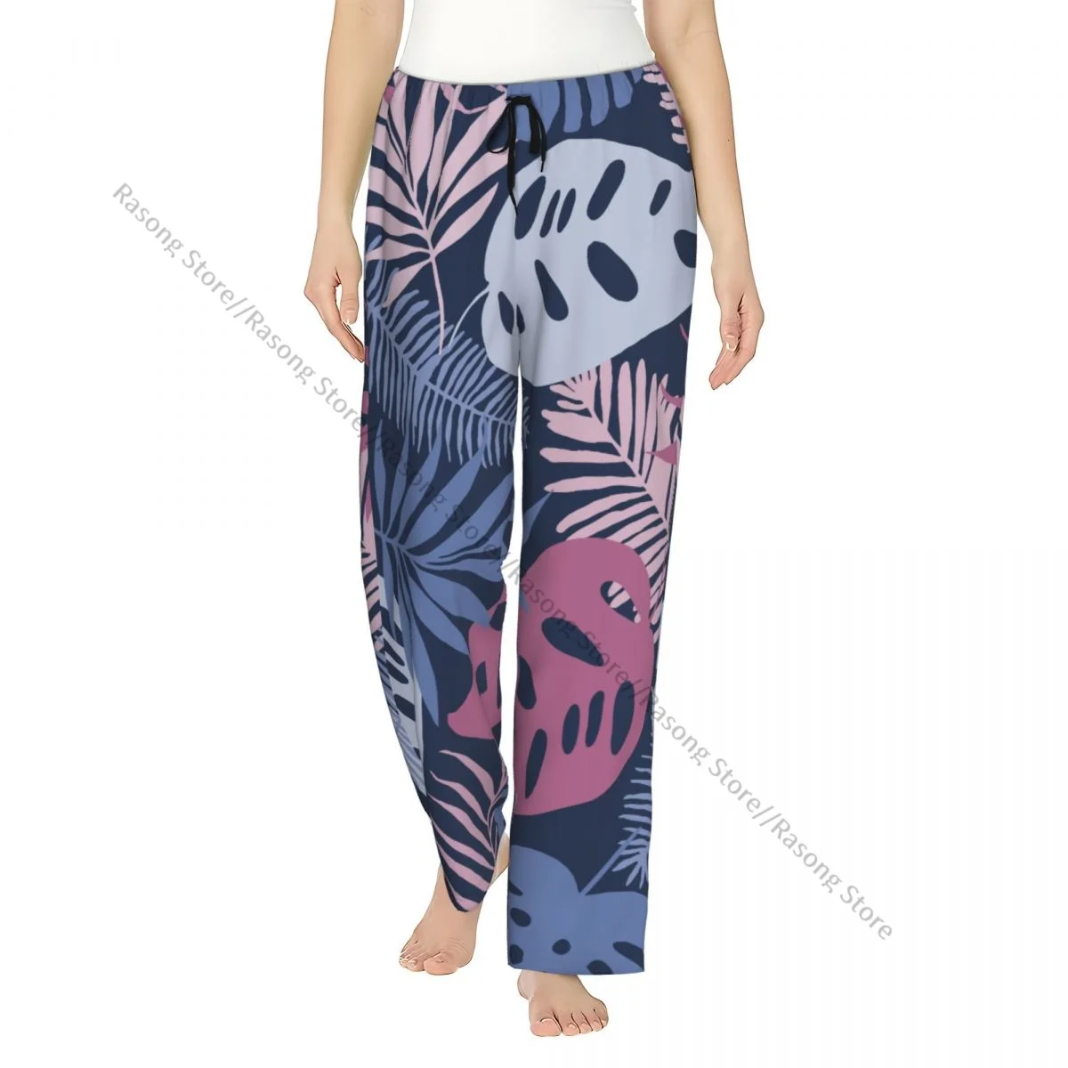 Tropical Palm Leaves Flannel Pajama Pants for Women Soft Warm Sleep Pants with Elastic Waistband