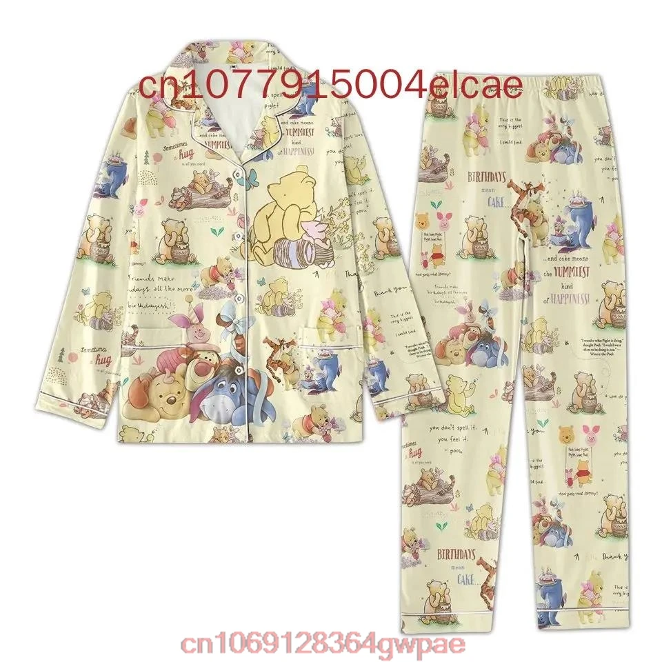 Disney Winnie the Pooh Pajama Set Disney Casual Men's and Women's Long Sleeve Shirt Pajama Set